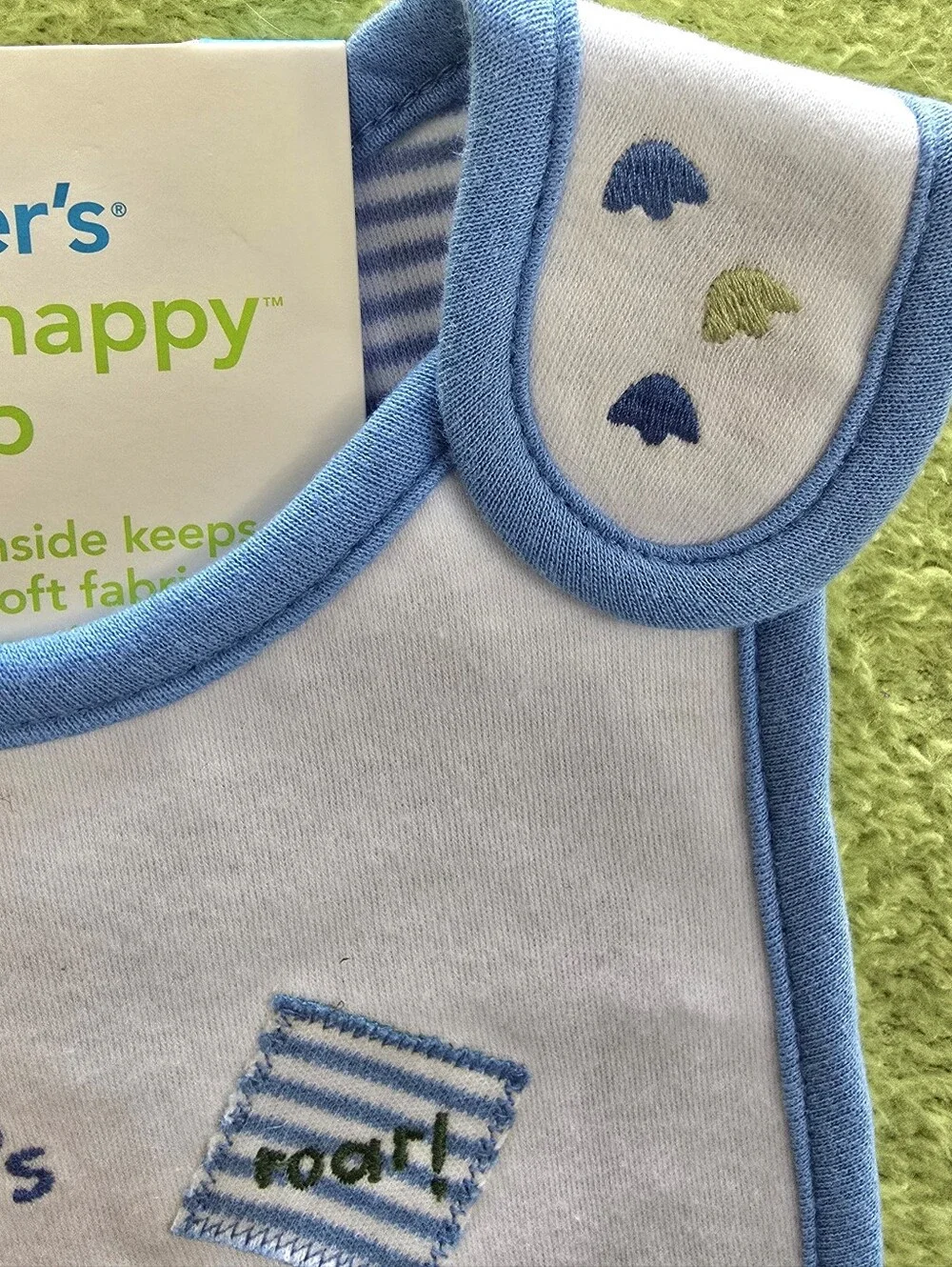 NWT  Baby BOYS - White + Blue BiB MOMMY'S LITTLE MONSTER + DINOSAUR - ROAR (Q5)